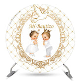 Lofaris Mi Bautizo Pigeon White Gold Baptism Round Backdrop